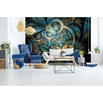 Tapeta Malvis ® Tapeta Modro-zlaté obrazce Vel. (šířka x výška): 144 x 105 cm