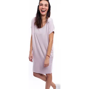 Dámské šaty Pratto dámské tričkové šaty s přepadlým rukávem starorůžové Velikost: 34