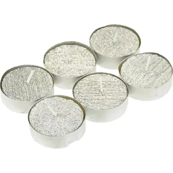 Svíčka Čajové svíčky se stříbrným glitrem - 6 ks