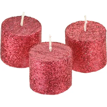 Svíčka Svíčky s červeným glitrem 3,8 cm - 3 ks