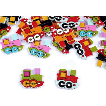 Knoflík Dřevěný dekorační knoflík lokomotiva mix, barva mix