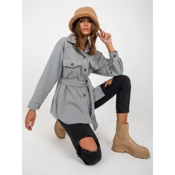 Dámský kabát Dámský kabát s kapsami a páskem ARETHA šedý