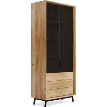 Knihovna Dubová vitrína MODERN Loft 10S z masivu