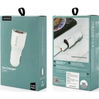 VIDVIE CarCharger 2x USB 2,4A White + USB-C