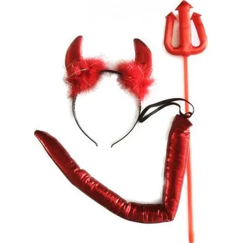 Karnevalový doplněk Sada čerta s čelenkou, hůlkou