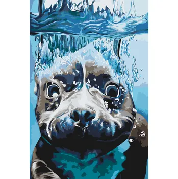 Malování podle čísel - Tuleň pod vodou Velikost: 40x60cm, Rámování: Pouze srolované plátno