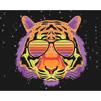 Malování podle čísel - Tygr s brýlemi Velikost: 40x50cm, Rámování: Pouze srolované plátno