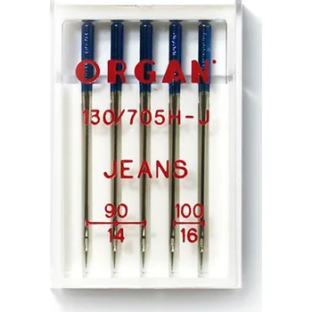 JEHLA ORGAN 130/705H JEANS, SÍLA 90-100 OSTRÁ ŠPIČKA, BALENÍ 5KS