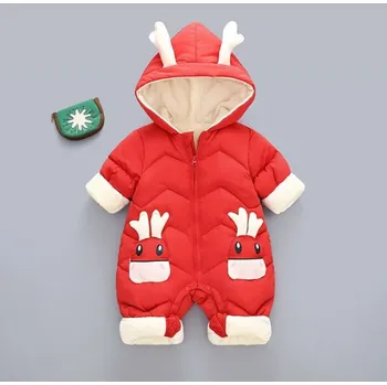 Kojenecká kombinéza Kojenecká zimní kombinéza s kapucí s růžky - Jelínek Barva: Červená, Velikost: 90/12-18M