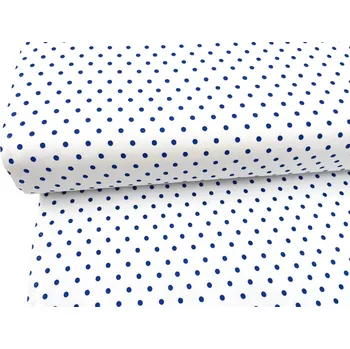 Mirtex Plátno DOMESTIK 145/21485-4 Puntíky modré 5mm šíře 150cm Zbytková metráž