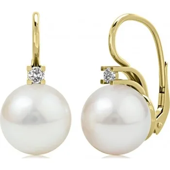 Náušnice Couple, Moderní perlové náušnice Allexina, žluté zlato a&nbsp;zirkony, 6630013-0-0-91