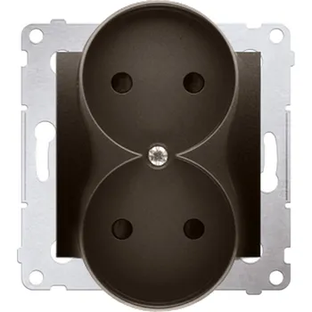 Elektrická zásuvka SIMON DG2MZ.01/46 dvojitá kolíková zásuvka bez uzemnění se clonami elektrických kolejí hnědá matná,