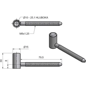 pant Závěs dveřní 60/10 HD M8x80 Zn žlutý