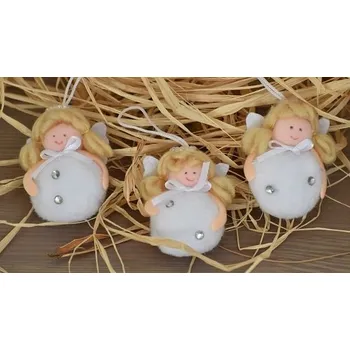 Vánoční dekorace Látkový anděl bílý, 6,5 cm, sada 3 ks (110376 015 DEBN0860 anděl mix)