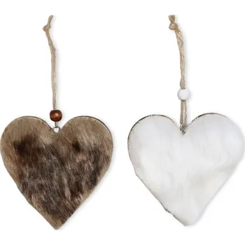 Party dekorace Dřevěné srdíčko s kožešinou hnědé - 9 cm