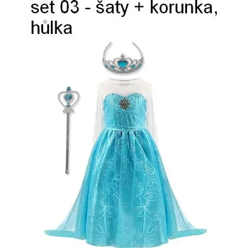 Karnevalový kostým Frozen (Ledové království) Dětský kostým s broží - Frozen, Královna Elsa Varianta: set 03 - šaty + korunka, hůlka, Velikost: 130/6T