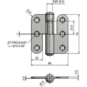 pant Závěs dveřní 70x66 L rovný lak RAL9006