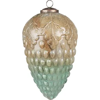 Vánoční ozdoba Béžovo - tyrkysová skleněná ozdoba šiška XL - Ø 11x20 cm