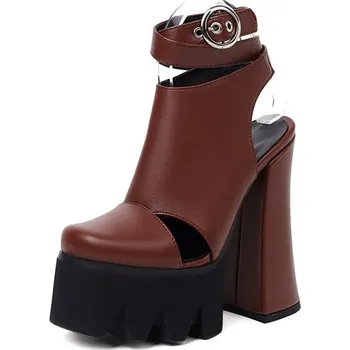 Dámské kozačky Kotníkové boty s otevřenou patou a průstřihy GoodDayGirl Fashion Barva: Hnědá, Velikost: 34