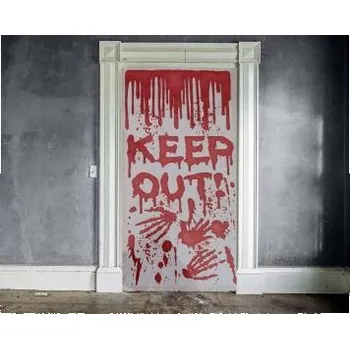 Party dekorace Dekorace na dveře - krvavé stopy - Keep out - Halloween 76 x 152 cm
