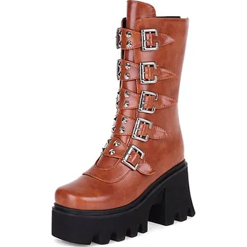 Dámské polobotky Masivní polokozačky s ozdobnými pásky GoodDayGirl Fashion Barva: Žlutá, Velikost: 36