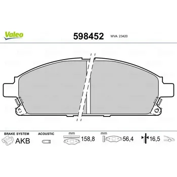 Brzdová destička Sada brzdových destiček, kotoučová brzda VALEO 598452