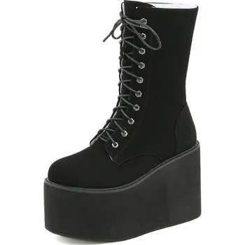 Dámské polobotky Semišové polokozačky na klínovém podpatku GoodDayGirl Fashion Barva: Černá, Velikost: 38