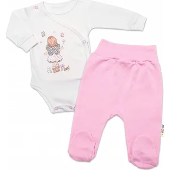 Kojenecká souprava Mrofi 2-dílná sada Body dl.rukáv, polodupačky Víla Růžová/bílá, vel.56