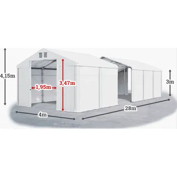 Zahradní stan Skladový stan 4x28x3m střecha PVC 560g/m2 boky PVC 500g/m2 konstrukce ZIMA PLUS Bílá Bílá Bílá