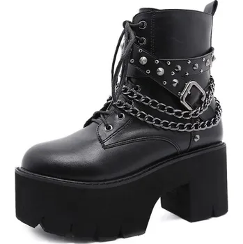 Dámské kozačky Kotníkové boty s ozdobnými pásky a řetízky GoodDayGirl Fashion Barva: Černá, Velikost: 37