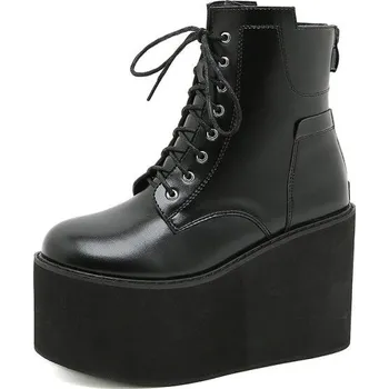 Dámské kozačky Masivní šněrovací obuv na vysoké platformě GoodDayGirl Barva: Černá, Velikost: 37