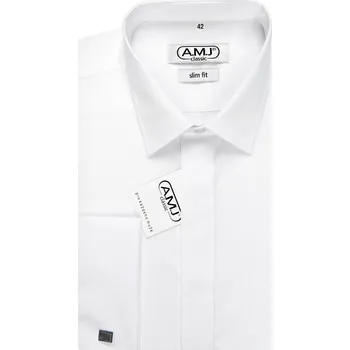 Pánská košile Společenská košile AMJ Comfort fit s dvojitou manžetou - bílá JDAMK18 velikost: 44, délka rukávu: dlouhý rukáv