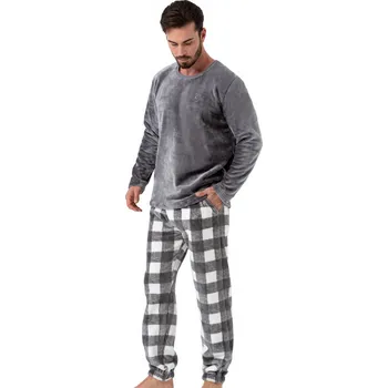 Pánské pyžamo Extra teplé pánské pyžamo huňaté s erbem 1Z1182 v1 šedé M