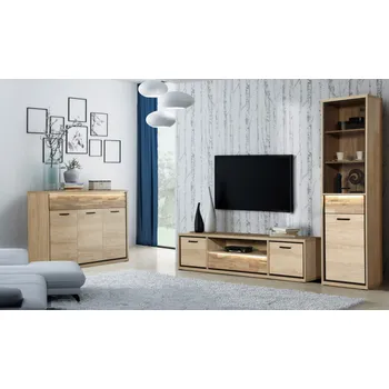 Obývací stěna Obývací stěna MEDIOLAN hikora / prvky dubového dřeva, Sestava A