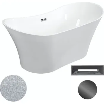Vana Besco Akrylátová volně stojící vana Amber Glam S 170x80 Barva: Bílá/stříbrná, Rozměry (cm): 170x80, Typ a barva výpustě: Click-Clack s přepadem, grafit