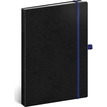 Zápisník VIVIELLA, A5 Zápisník linkovaný černý s modrou gumičkou a poutkem na pero