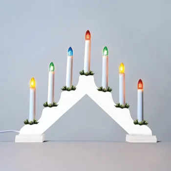 Vánoční dekorace Konstsmide Adventní svícen 2262-210 dřevěný bílý, LED Filament "HARLEKÝN"