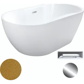 Vana Besco Akrylátová volně stojící vana Navia Glam Z 140x75 (150x80, 160x80) Barva: Bílá/zlatá, Rozměry (cm): 150x80, Typ a barva výpustě: Click-Clack s přepadem, chrom