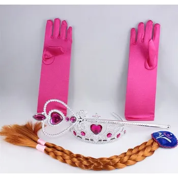 Karnevalový doplněk Sada Frozen 4ks / set Frozen Anna 4ks - čelenka, hůlka, rukavice, cop