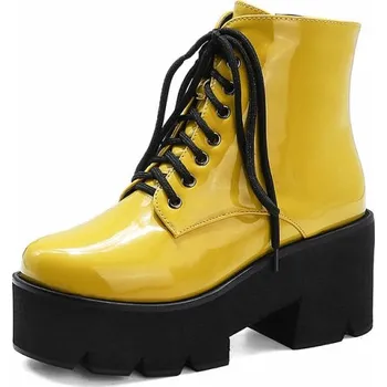 Dámské kozačky Klasické lakované kotníkové boty GoodDayGirl Fashion Barva: Žlutá, Velikost: 39
