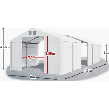 Zahradní stan Skladový stan 8x40x3m střecha PVC 560g/m2 boky PVC 500g/m2 konstrukce POLÁRNÍ Bílá Bílá Bílá