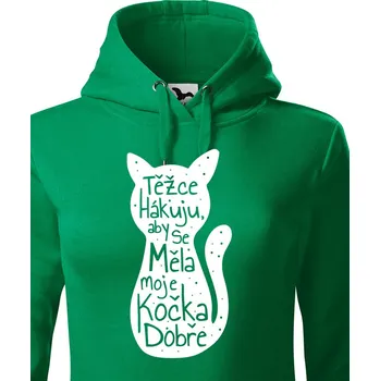 Dámská mikina Dámská mikina s kočkou Těžce pracuji, Barva Zelená, Velikost XS, Canvas Dámská mikina Bezvatriko.cz 0496 - DTF/DTG