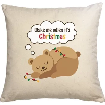 Bytový textil Polštář bavlněný s potiskem Wake me when it’s Christmas