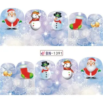 Umělé nehty Barevné vánoční vodolepky na nehty BN1391 (Vánoční obtisky na nehty BN1391)