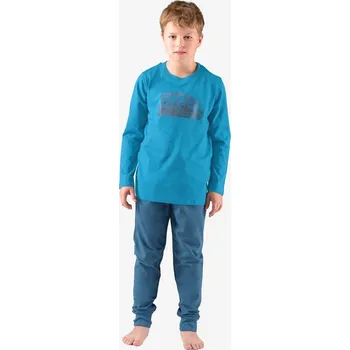 Chlapecké pyžamo GINA dětské pyžamo dlouhé chlapecké, šité, s potiskem Pyžama 2022 69003P měsíc petrolejová 152/158