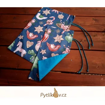 Vánoční ozdoby modrá-tyrkysová plátěný pytlík 32 x 46 cm (Vánoční ozdoby modrá-tyrkysová plátěný pytlík. Barevné plátěné pytlíky vhodné pro originální balení dárků nebo vánoční výzdobu.)