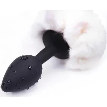 Anální kolík AfterDark Butt Plug with Pompon Black/White Size S