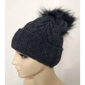 Rukavice Dámská čepice s bambulí CP3434 - tmavě šedá