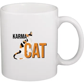 Hrnek malý bílý s potiskem Karma Is A Cat
