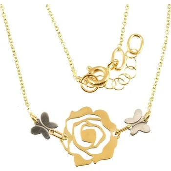 Náhrdelník ŠPERKY-NM, Zlatý řetízek s růží a motýlky 451 Délka náhrdelníku: 42 cm